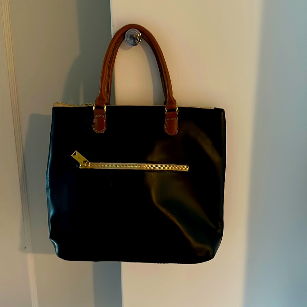 Convertible Shopper Crossbody, Black and Caramel Leather